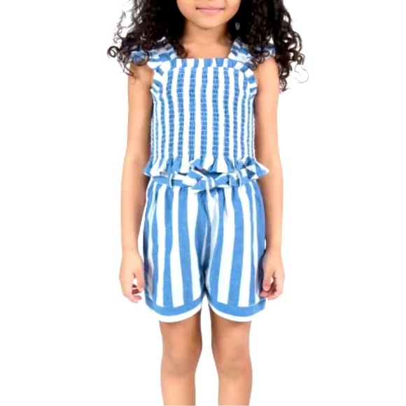 Rare Editions- Blue and White Striped Two-Piece Little Girl Short Set. Size 3T - Picture 2 of 2